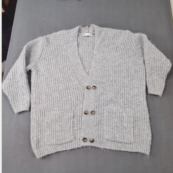 Zara Womens Cardigan Size M Light Gray Chunky Knit Long with Pockets and Buttons - Picture 3 of 14